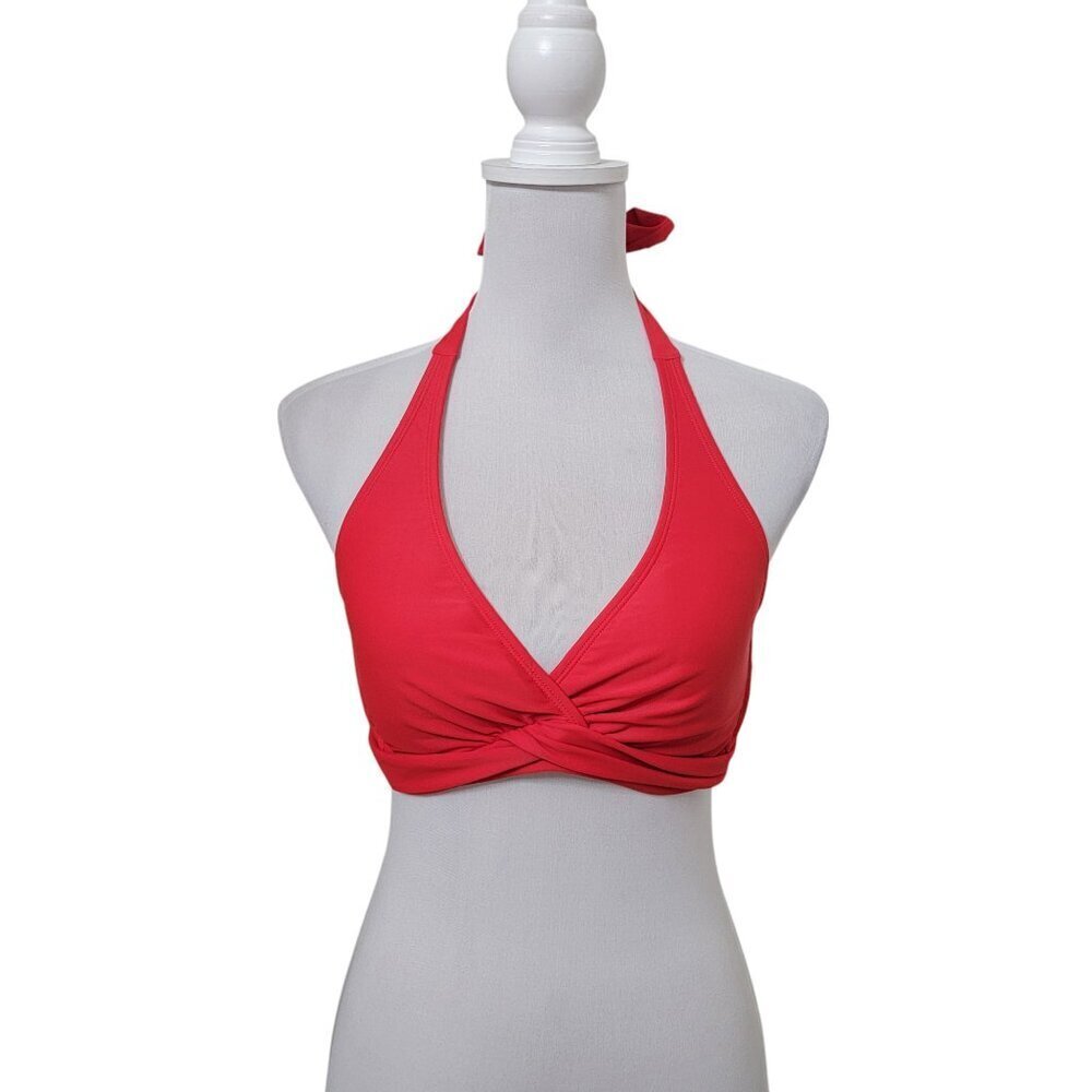 Athleta Size 36 B/C Red Bikini Top with Twist Front, Back Clasp and Underwire